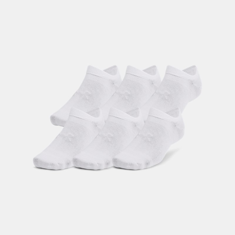Unisex Under Armour Essential 6-Pack No-Show Socks White / White / Halo Gray XL